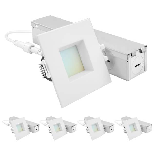 2 in. Square Integrated LED Recessed Light J-Box 8-Watt 5 CCT 660LM Dimmable Canless Downlight Wet Rated IC Rated 4-Pack
