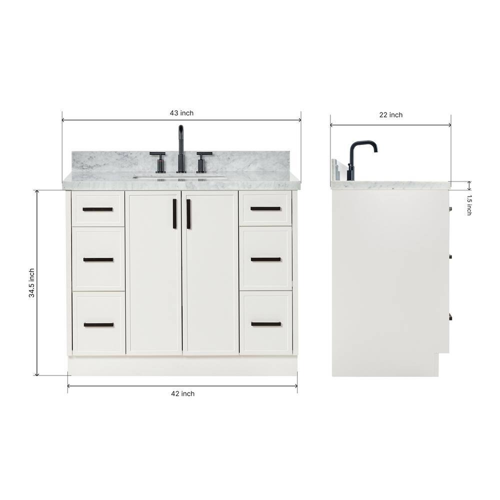 Kelly 43" White Wood Single Vanity with Carrara Marble Top