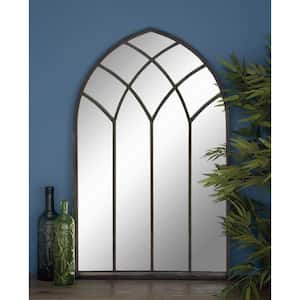48 in. x 30 in. Window Pane Inspired Arched Framed Black Wall Mirror with Arched Top