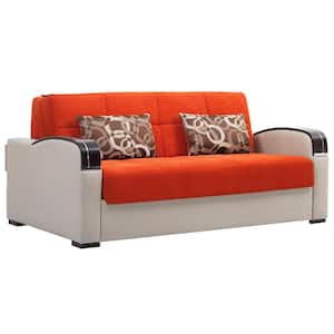Daydream Collection Convertible 74 in. Orange Chenille 3-Seater Twin Sleeper Sofa Bed with Storage