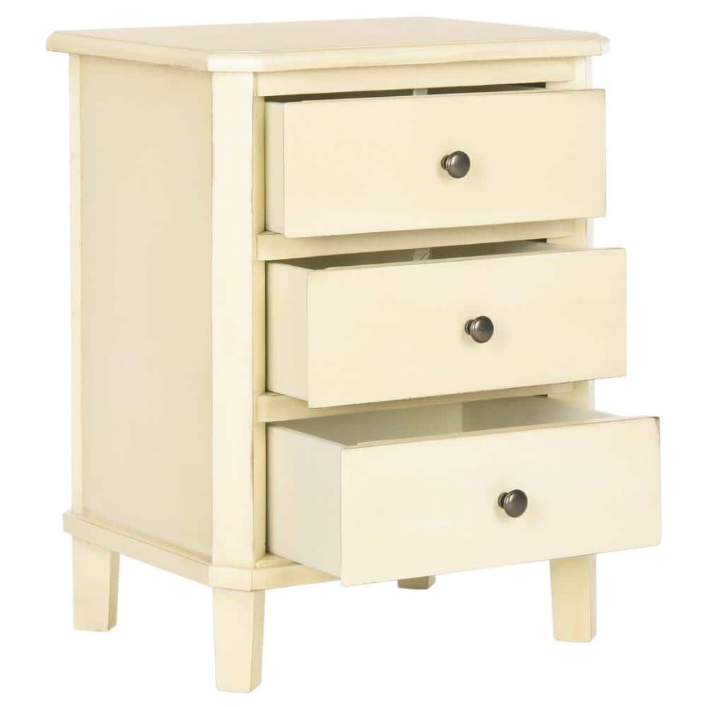 Transitional White Wood & Metal Nightstand with 3 Storage Drawers