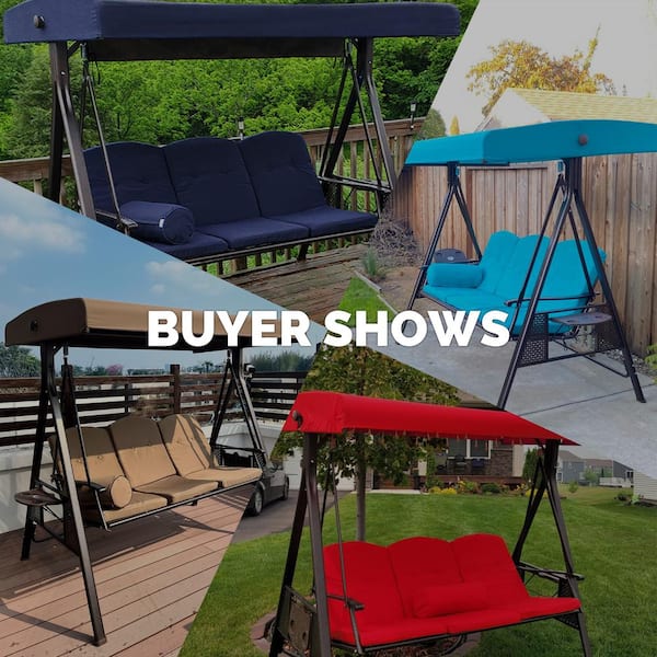 PURPLE LEAF 3-Person Steel Metal Patio Swing with Foldable