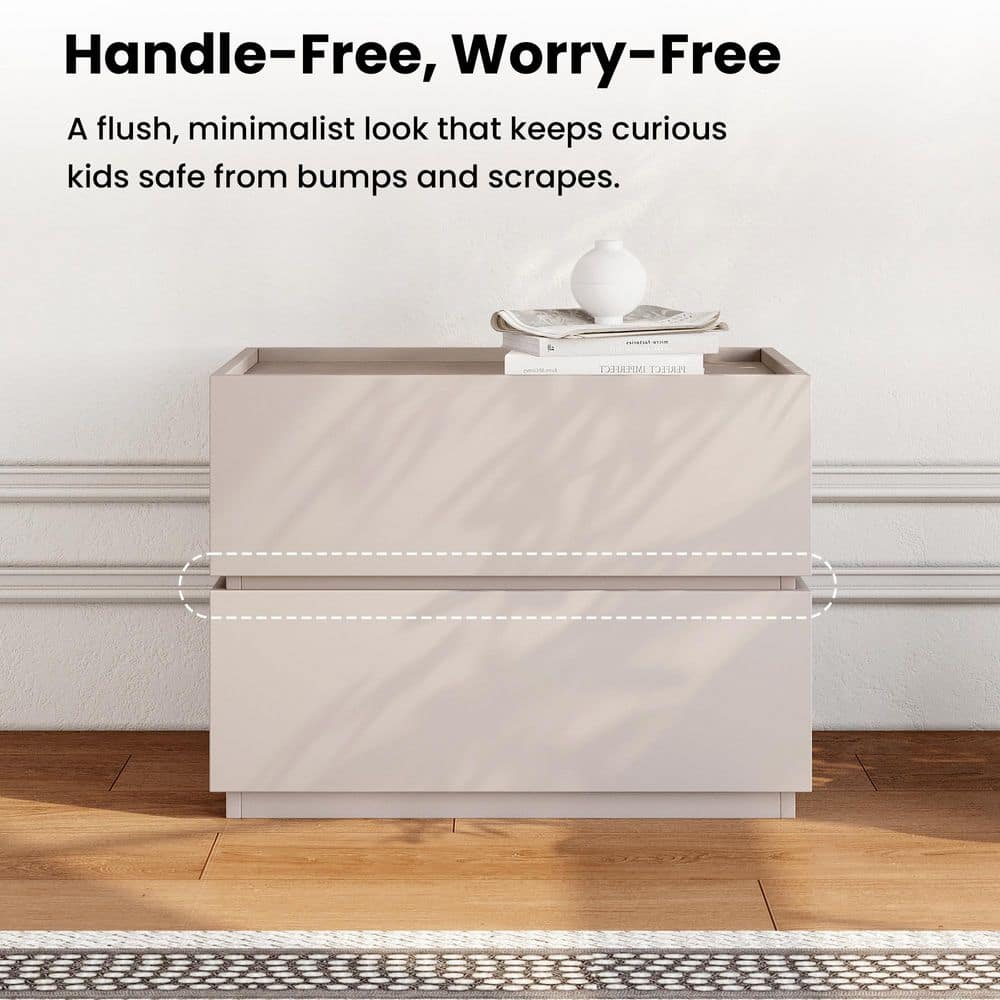 2-Drawer 23.6 in. Walnut Wooden Nightstands Modular Stackable Bedside Table for Bedroom - thumbnail 3