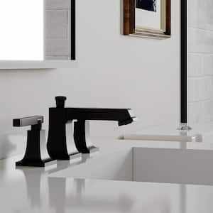 8 in. Widespread Double Handle High-Arc Bathroom Faucet Water-Saving With Drain Kit In Matte Black