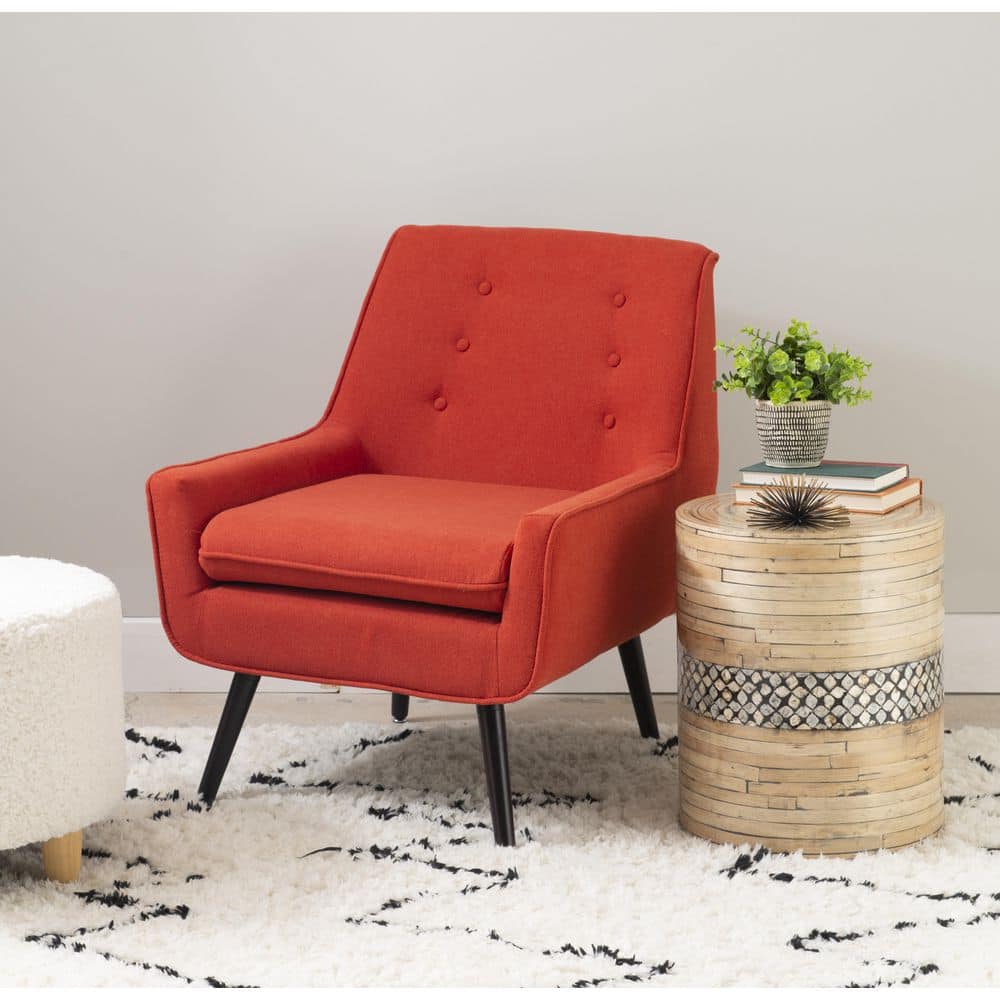 Pimento Red Button Tufted Wood Accent Chair