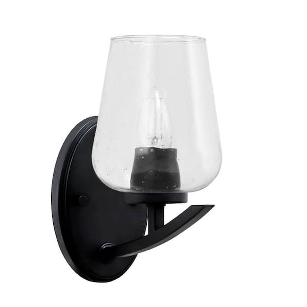 Unbranded Siena 1-Light Matte Black Downlight Wall Sconce with Clear Bubble Glass Shade