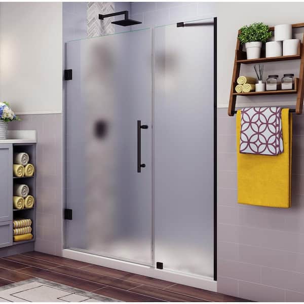 Aston Belmore 48.25 in. to 49.25 in. x 72 in. Frameless Hinged Shower Door with Frosted Glass in Oil Rubbed Bronze
