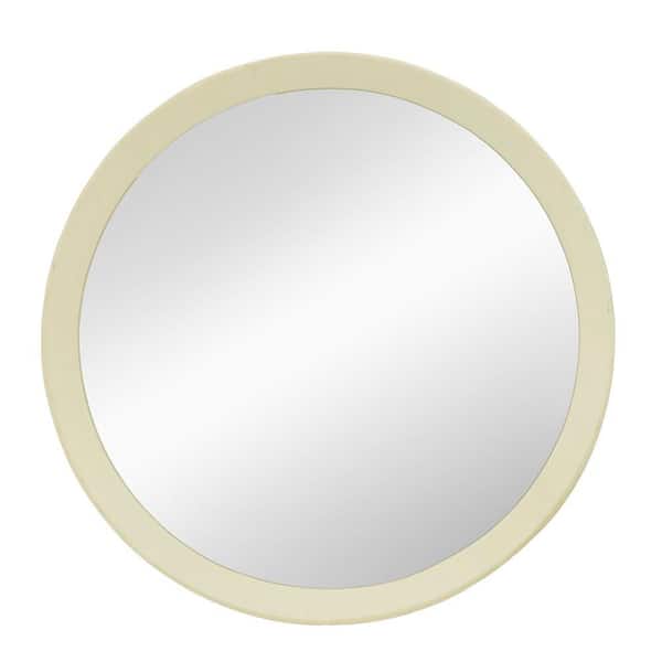 Unbranded Cream Beige 19.8 in W x 19.8 in. H Transitional Decor Style Round Mango Wood Framed Mirror for Wall