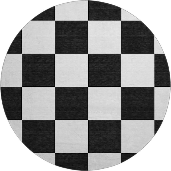 Mayfield Premium Machine Washable Abstract AMF2345 Black 8 ft. x 8 ft. Round Rug