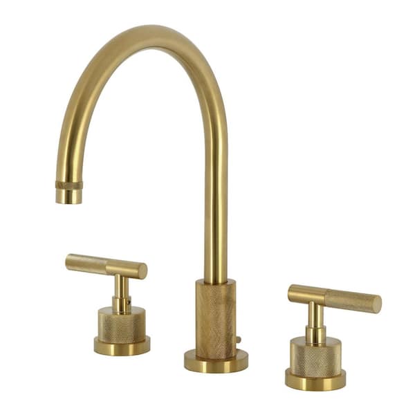 Convergent Deck Mount 2-Handle 8 in. Widespread Bathroom Sink Faucet with Pop-Up Drain in Brushed Brass
