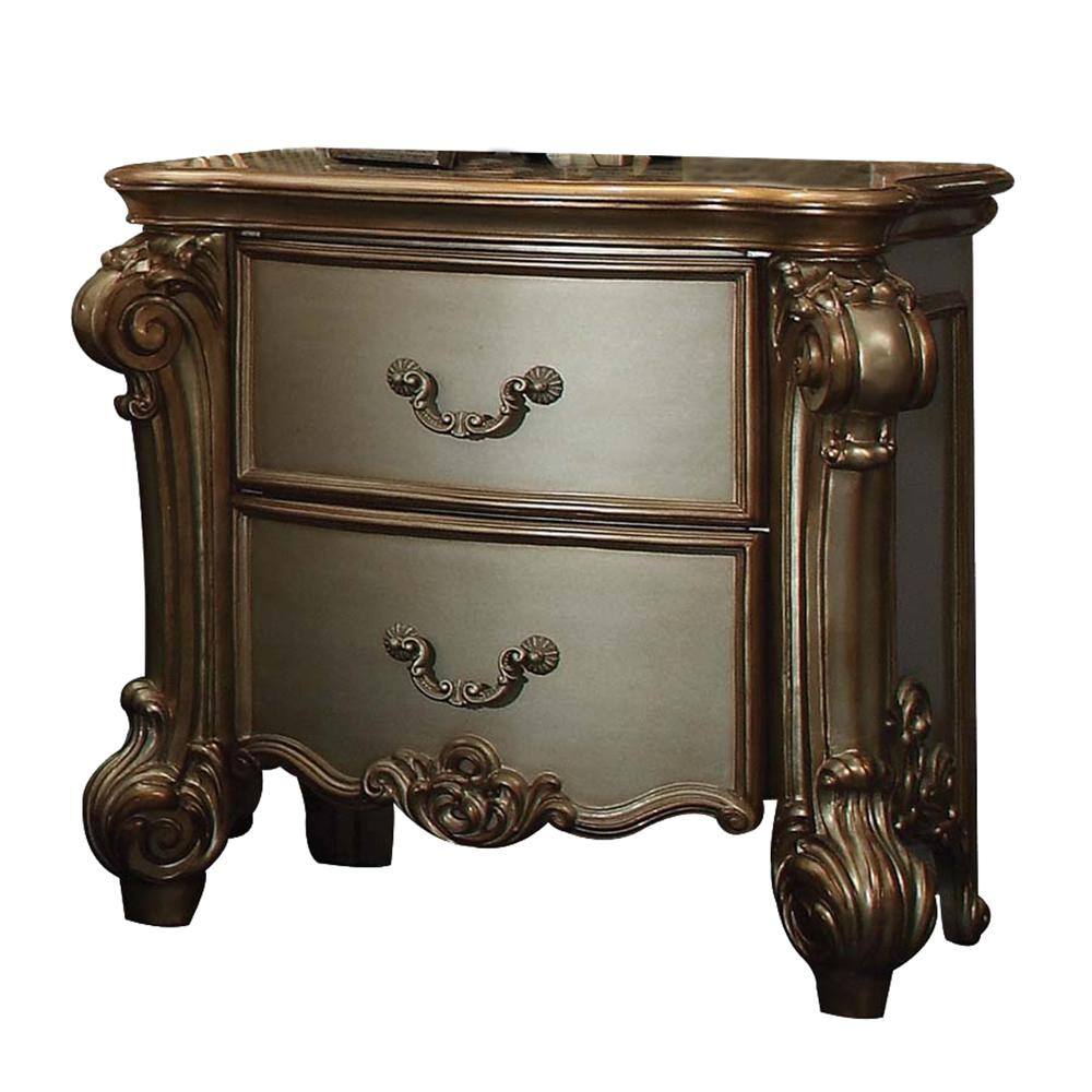 Vendome Antique Gold Patina and Bone Two-Drawer Nightstand