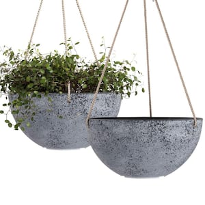 10 in. Dia Rock Gray Recycled Plastic Hanging Basket with Heavy-Duty Triple Rope (2-Pack)