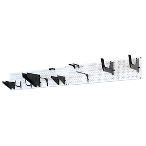 8 in. H x 64 in. W Garage Tool Storage Lawn and Garden Tool Organizer Rack with White Metal Pegboards and Black Hook Set