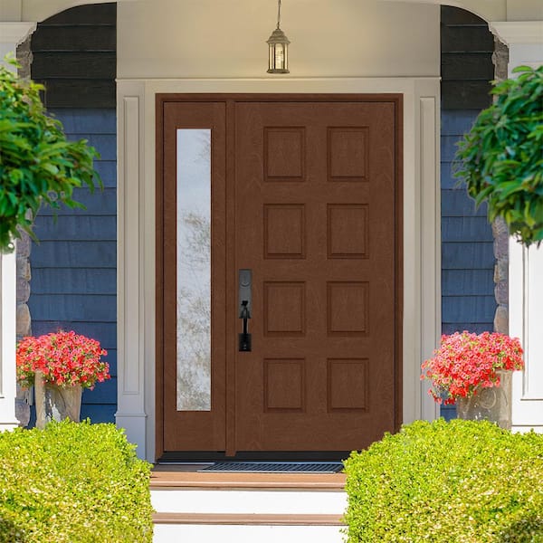 Regency 59 in. x 80 in. 8-Panel RHOS Unfinished Mahogany Fiberglass Prehung Front Door w/14in. SL w/ 6-9/16 Jamb