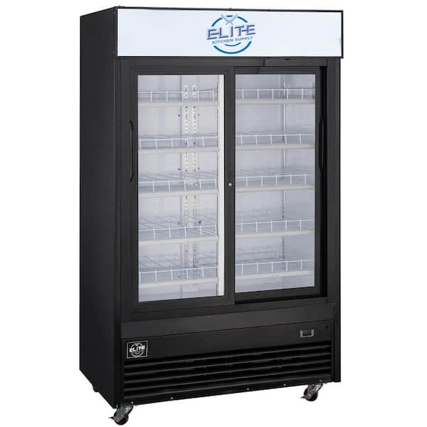 Elite Kitchen Supply 33.3 cu. ft. Commercial Merchandiser Refrigerator with Sliding Glass Doors in Black