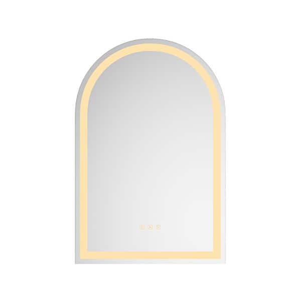 Interbath 24 in. W x 36 in. H Arched Frameless LED Light Wall Anti-Fog Bathroom Vanity Mirror