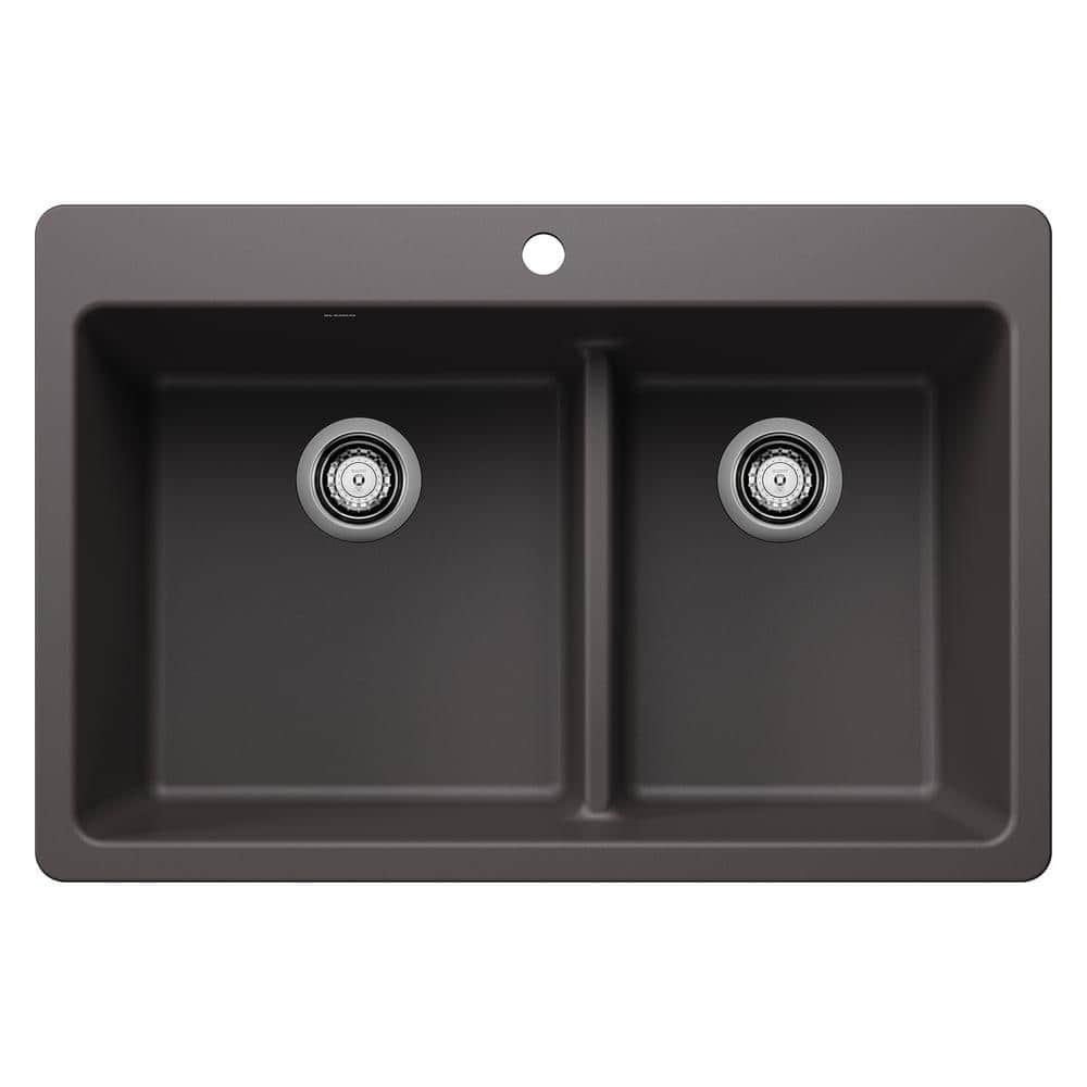 Liven SILGRANIT 33 in. Drop-In/Undermount Double Bowl Granite Composite Kit