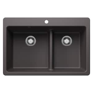 Liven SILGRANIT 33 in. Drop-In/Undermount Double Bowl Granite Composite Kitchen Sink in Cinder