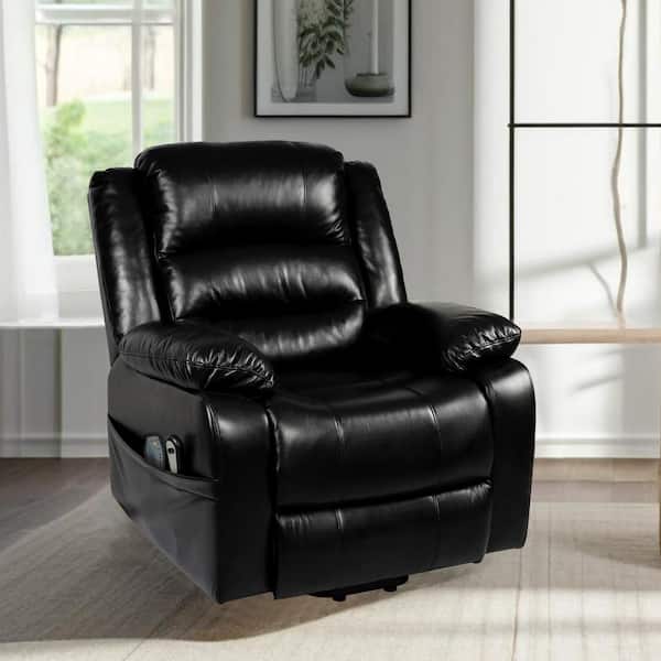 MAYKOOSH Black Faux Leather Power Lift Reclining Chair with Massage, Recliner Chair with Remote and Footrest