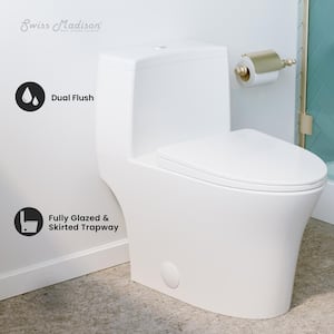 Bastille 1-Piece 0.8/1.28 GPF Dual Flush Elongated Toilet in Glossy White Seat Included