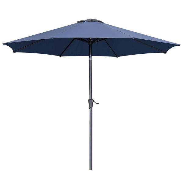 OVASTLKUY 11 ft. Market Outdoor Patio Umbrella with Push Button Tilt and Crank in Navy Blue