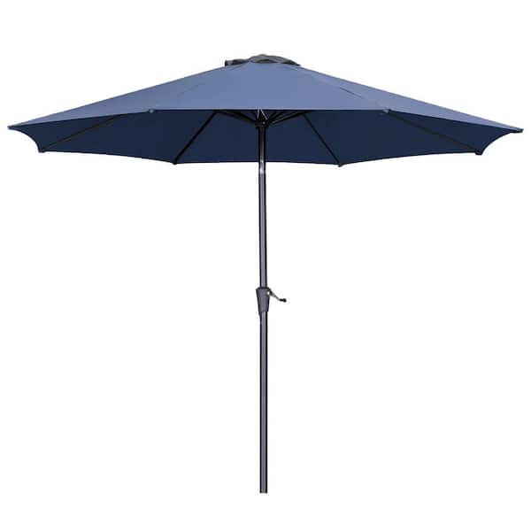 OVASTLKUY 11 ft. Market Outdoor Patio Umbrella with Push Button Tilt and Crank in Navy Blue