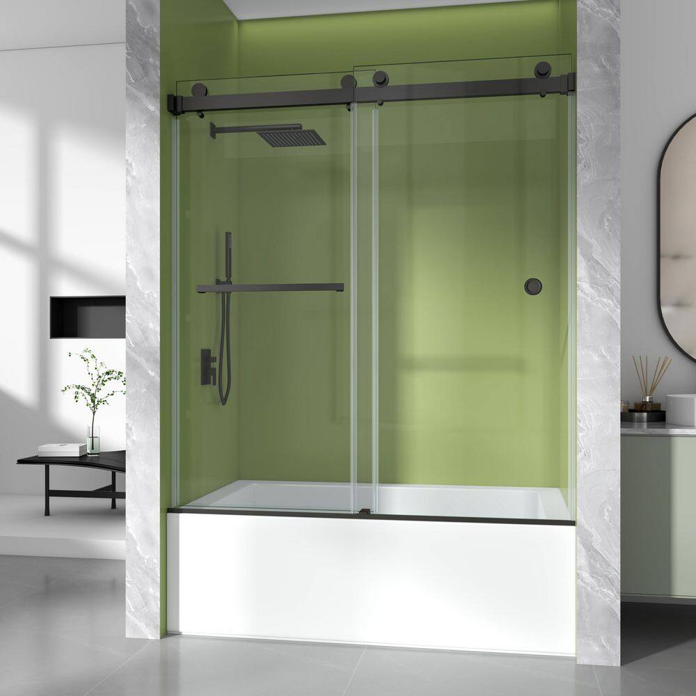 56-61 in. W x 60 in. H Double Sliding Frameless Tub Door in Matte Black with 3/8 in. Clear SGCC Tempered Glass price history on PriceWatchPro