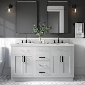Home Decorators Collection Corley 42 in. W x 19 in. D x 34.50 in. H Bath Vanity in Weathered Tan with White Engineered Stone Top