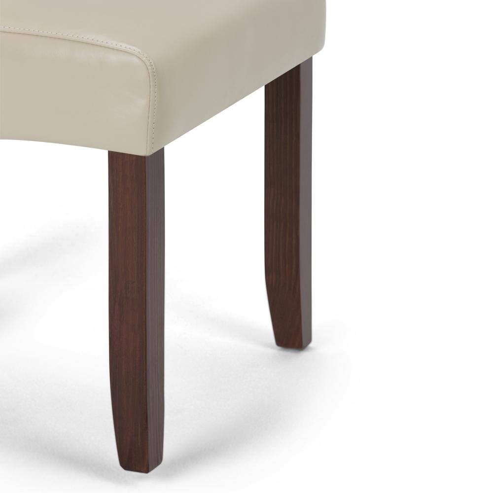 Satin Cream Faux Leather Upholstered Parsons Side Chair, High Back
