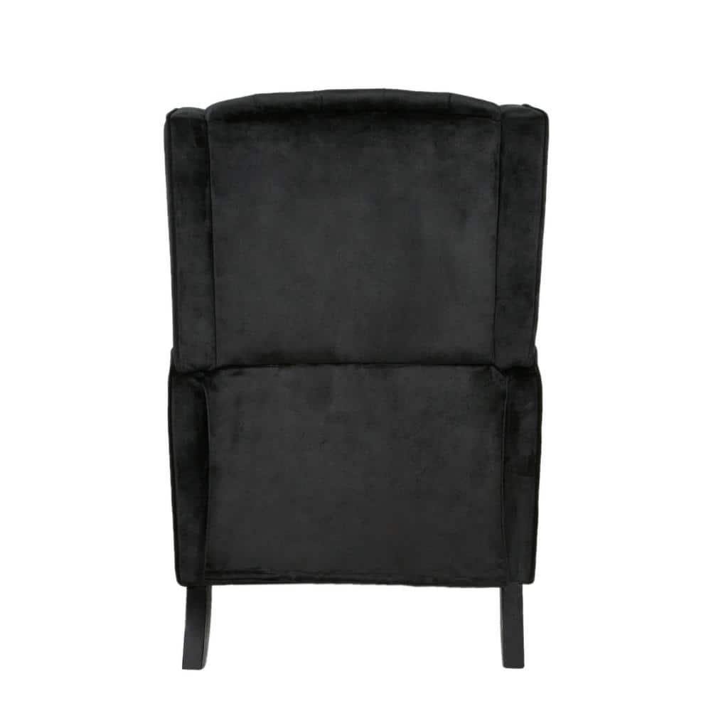 Handcrafted Black Velvet Wingback Recliner with Wood Legs