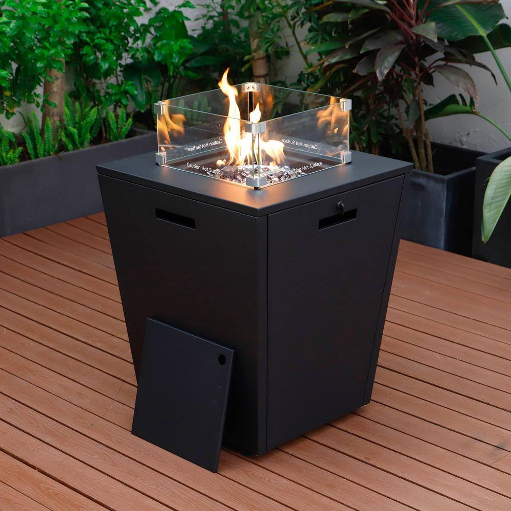 Marlin Black Aluminum Chaise Lounge Chairs with Fire Pit Table Set