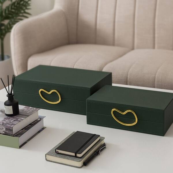 Faux Leather Decorative Boxes with Lids Green 8.7 in. x 4.3 in