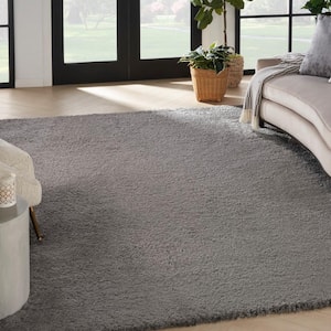 Luxurious Shag Grey 9 ft. x 12 ft. Solid Plush Contemporary Area Rug