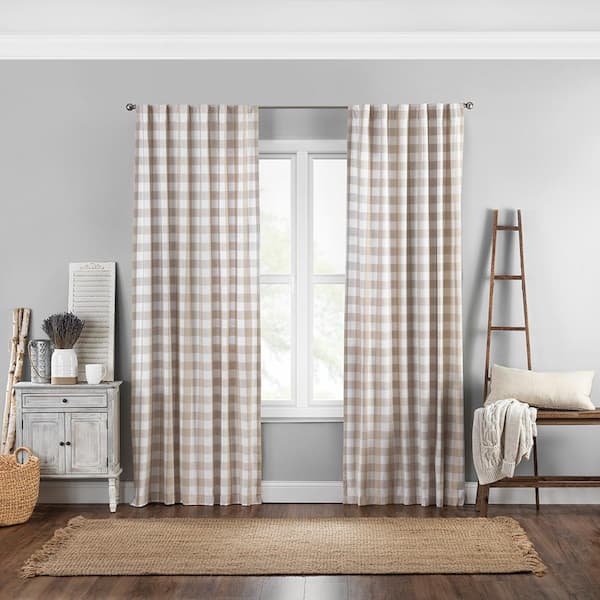 Elrene Farmhouse Living Tan Buffalo Check Cotton 52(in)X84(in) Rod Pocket/Back Tab Room Darkening Curtain Panel