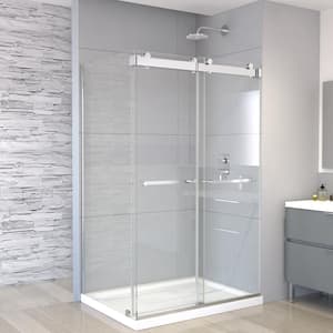 Madou 36 in. L x 48 in. W x 75 in. H Corner Shower Kit Sliding Frameless Shower Door and Center Drain Shower Pan