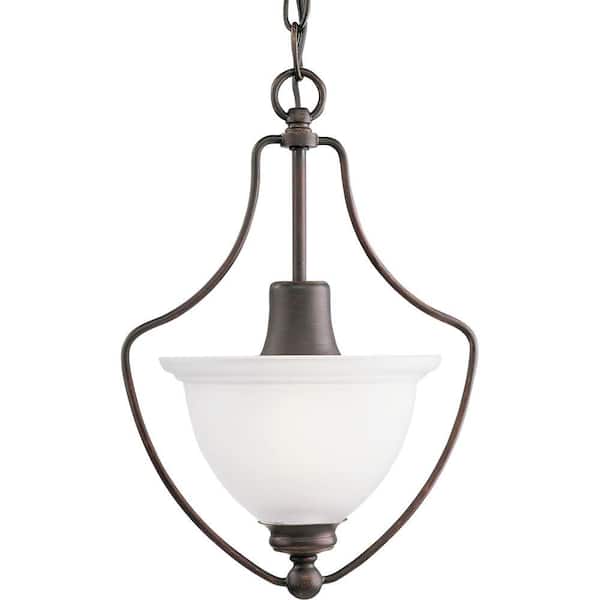 Progress Lighting Madison Collection 1-Light Antique Bronze Pendant with Etched Glass