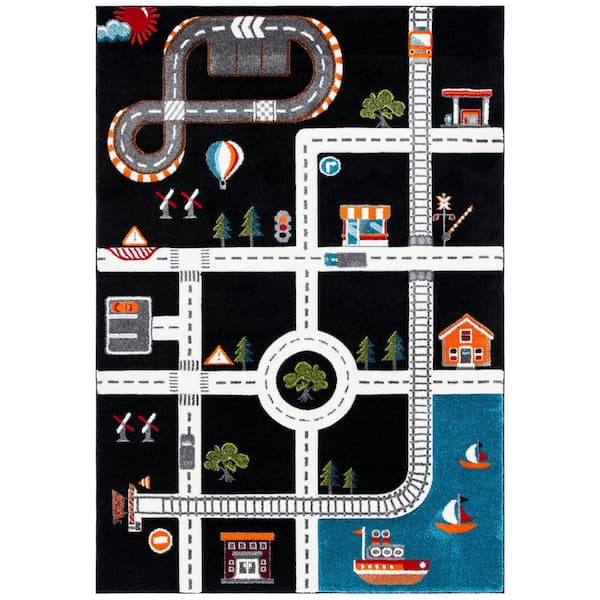 SAFAVIEH Carousel Kids Black/Ivory Doormat 3 ft. x 5 ft. Geometric Area Rug