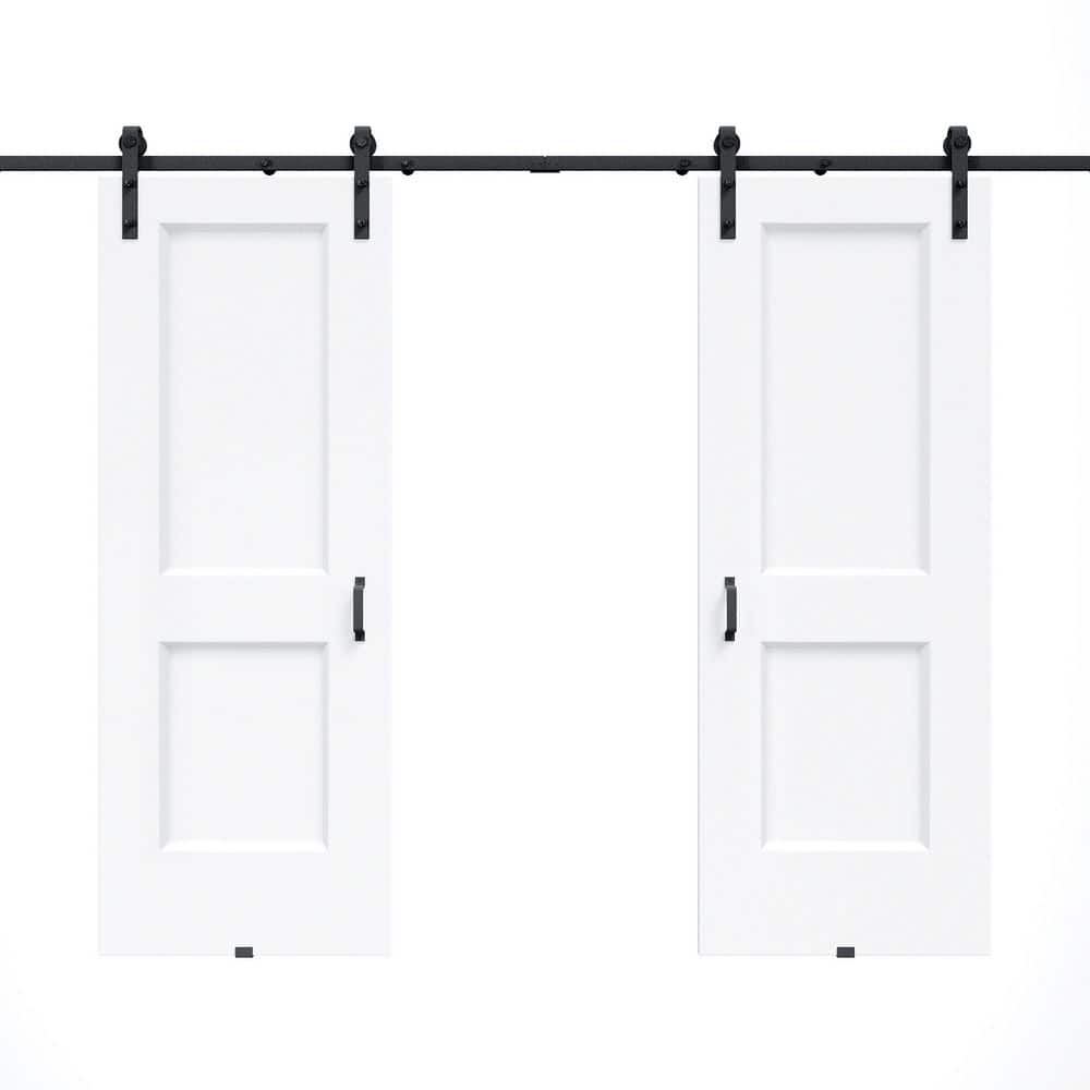 48 in. x 80 in. H Shape White Primed MDF Easy Install Sliding Barn Door with Hardware Kit for Bathroom Handle Included price history on PriceWatchPro