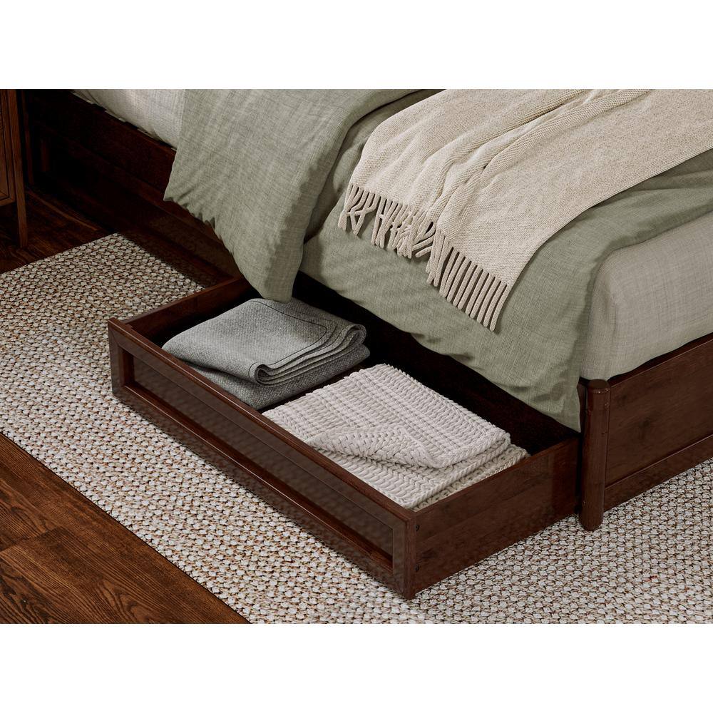 Walnut King Platform Bed with Storage Drawers and Wood Headboard