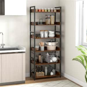 70 in. Tall Brown Metal 6-Shelf Standard Bookcase with 4 Hooks Rustic