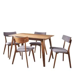 Megann Dark Grey Fabric Upholstered and Natural Walnut Wood Dining Set (5-Piece)