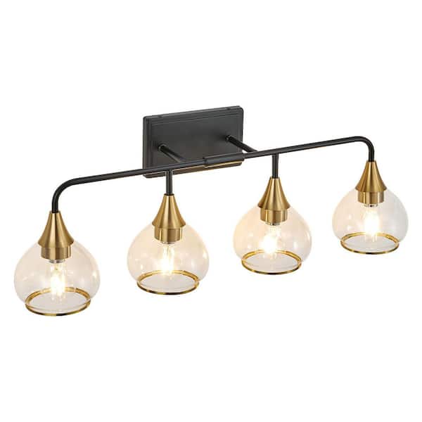 30.9 in. Modern Black and Gold Bathroom Vanity Light, 4-Light Wall Sconces for Mirror and Vanity (Bulb Not Included)