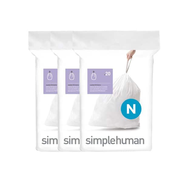 Simplehuman Custom Fit 8 gal. Trash Bags Drawstring 20 pk #VSHE6108930,  CW0168