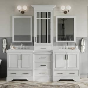 Stafford 85 in. W x 22 in. D x 89 in. H Double Bath Vanity in White with Carrara Marble Tops and Mirrors