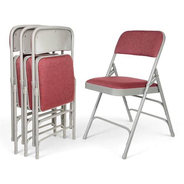 Bernadine Fabric Triple Brace Folding Dining Chair, Burgundy (Pack of 4)