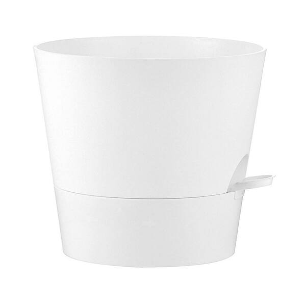 White Plastic Indoor/Outdoor Planter with Saucer (10 in. W x 9 in