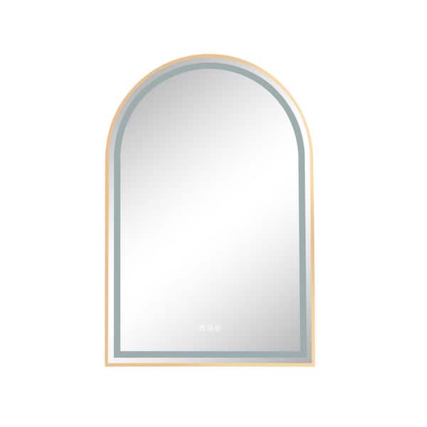 Aoibox 26 in. W x 39 in. H Framed Wall Mount Bathroom Vanity Mirror Arched Rose Gold, LED Light, Anti-Fog, Touch Sensor