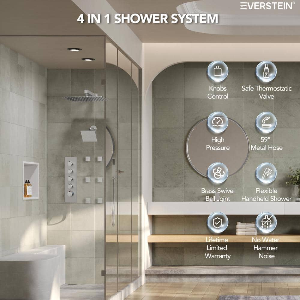 16" Dual Shower Heads with Handheld Spray and Body Jets in Brushed Nickel