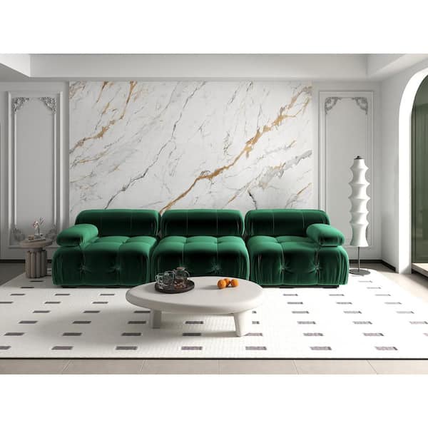 103.95 in. W Square Arm Velvet Rectangle Modular Free Combination Sofa in. Green