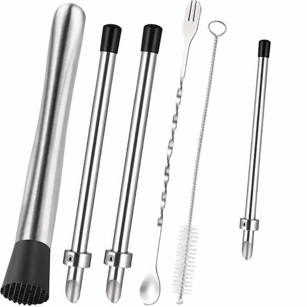 6 Pcs Stainless Steel Straw Hole Puncher and Muddler Spoon Bar Tool Set for Lemonade Cups Plastic Lids